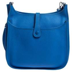 Pre Owned Hermes Blue Clemence Leather Evelyne III GM Bag