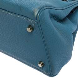 Pre Owned Hermès Blue Jean Clemence Leather Gold Hardware Shoulder Kelly 42 Bag