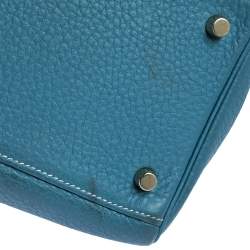 Pre Owned Hermès Blue Jean Clemence Leather Gold Hardware Shoulder Kelly 42 Bag