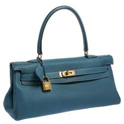 Pre Owned Hermès Blue Jean Clemence Leather Gold Hardware Shoulder Kelly 42 Bag