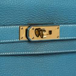 Pre Owned Hermès Blue Jean Clemence Leather Gold Hardware Shoulder Kelly 42 Bag