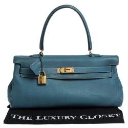 Pre Owned Hermès Blue Jean Clemence Leather Gold Hardware Shoulder Kelly 42 Bag