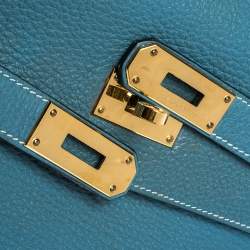 Pre Owned Hermès Blue Jean Clemence Leather Gold Hardware Shoulder Kelly 42 Bag