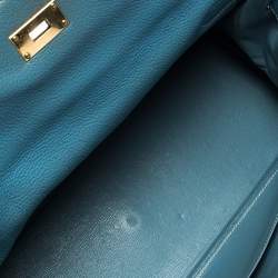 Pre Owned Hermès Blue Jean Clemence Leather Gold Hardware Shoulder Kelly 42 Bag