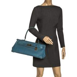 Pre Owned Hermès Blue Jean Clemence Leather Gold Hardware Shoulder Kelly 42 Bag