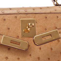 Hermes Chestnut Ostrich Leather Gold Hardware Kelly Sellier 28 Bag 