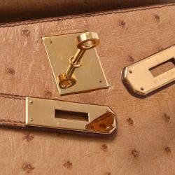 Hermes Chestnut Ostrich Leather Gold Hardware Kelly Sellier 28 Bag 