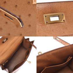 Hermes Chestnut Ostrich Leather Gold Hardware Kelly Sellier 28 Bag 
