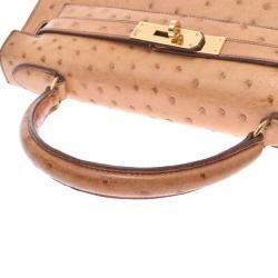 Hermes Chestnut Ostrich Leather Gold Hardware Kelly Sellier 28 Bag 