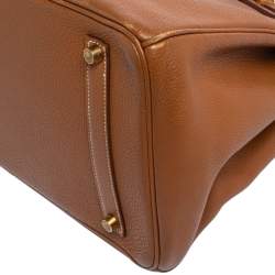 Pre Owned Hermes Gold Clemence  Leather Gold Hardware Birkin 35 Bag