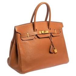 Pre Owned Hermes Gold Clemence  Leather Gold Hardware Birkin 35 Bag