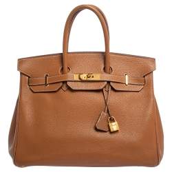 Pre Owned Hermes Gold Clemence  Leather Gold Hardware Birkin 35 Bag
