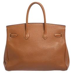 Pre Owned Hermes Gold Clemence  Leather Gold Hardware Birkin 35 Bag