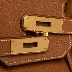 Pre Owned Hermes Gold Clemence  Leather Gold Hardware Birkin 35 Bag