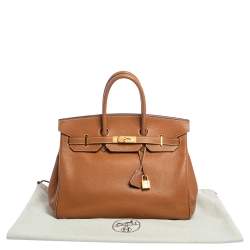 Pre Owned Hermes Gold Clemence  Leather Gold Hardware Birkin 35 Bag