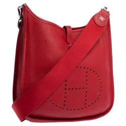 Pre Owned Hermes Rouge Vif Togo Leather Evelyne I PM Bag