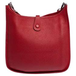 Pre Owned Hermes Rouge Vif Togo Leather Evelyne I PM Bag