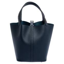 Pre Owned حقيبة هيرمس ترساج قفل بيكوتين جلد أبسوم نوي أزرق MM