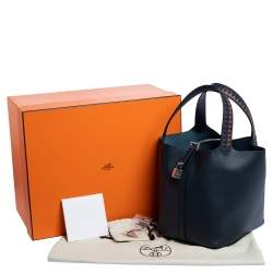 Pre Owned حقيبة هيرمس ترساج قفل بيكوتين جلد أبسوم نوي أزرق MM