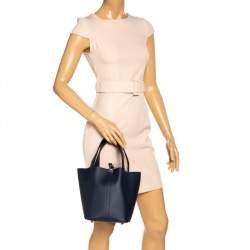 Pre Owned حقيبة هيرمس ترساج قفل بيكوتين جلد أبسوم نوي أزرق MM