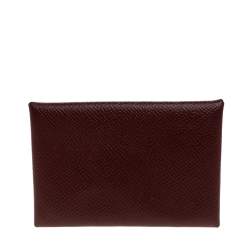 Pre Owned Hermes Burgundy Epsom Leather Calvi Verso Card Holder