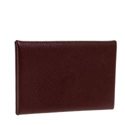 Pre Owned Hermes Burgundy Epsom Leather Calvi Verso Card Holder