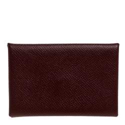 Pre Owned Hermes Burgundy Epsom Leather Calvi Verso Card Holder
