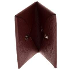 Pre Owned Hermes Burgundy Epsom Leather Calvi Verso Card Holder