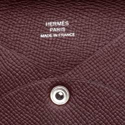 Pre Owned Hermes Burgundy Epsom Leather Calvi Verso Card Holder