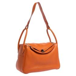 Pre Owned Hermes Orange Clemence Leather Palladium Hardware Lindy 34 Bag