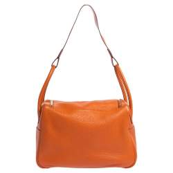 Pre Owned Hermes Orange Clemence Leather Palladium Hardware Lindy 34 Bag