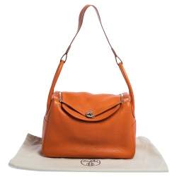 Pre Owned Hermes Orange Clemence Leather Palladium Hardware Lindy 34 Bag