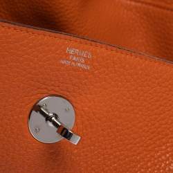 Pre Owned Hermes Orange Clemence Leather Palladium Hardware Lindy 34 Bag