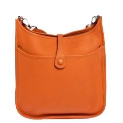 Pre Owned Hermes Feu Clemence Leather Evelyne III PM Bag