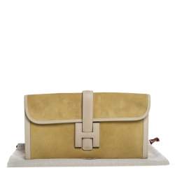 Pre Owned Hermes Mimosa Suede and Swift Leather Elan 29 Jige Clutch