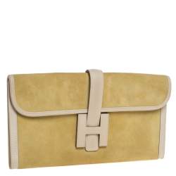 Pre Owned Hermes Mimosa Suede and Swift Leather Elan 29 Jige Clutch
