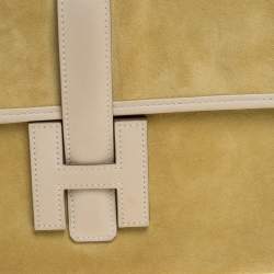 Pre Owned Hermes Mimosa Suede and Swift Leather Elan 29 Jige Clutch