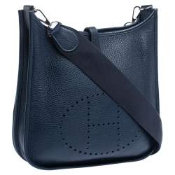 Pre Owned Hermes Blue Nuit Clemence Leather Evelyne II PM Bag