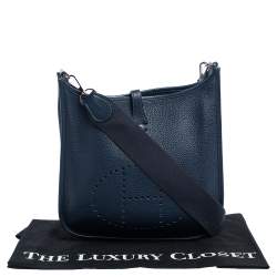 Pre Owned Hermes Blue Nuit Clemence Leather Evelyne II PM Bag