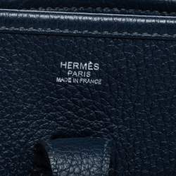 Pre Owned Hermes Blue Nuit Clemence Leather Evelyne II PM Bag