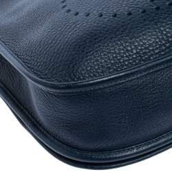 Pre Owned Hermes Blue Nuit Clemence Leather Evelyne II PM Bag