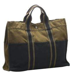 Pre Owned Hermes Black/Brown Canvas Fourre Tout MM Bag