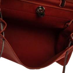 Pre Owned Hermes Rouge H/Cuivre Canvas and Leather Herbag Zip 39 Bag