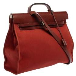 Pre Owned Hermes Rouge H/Cuivre Canvas and Leather Herbag Zip 39 Bag