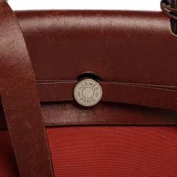 Pre Owned Hermes Rouge H/Cuivre Canvas and Leather Herbag Zip 39 Bag