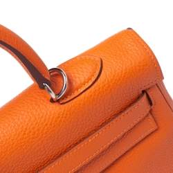 Pre Owned Hermes Orange Togo Leather Palladium Hardware Kelly Retourne 35 Bag