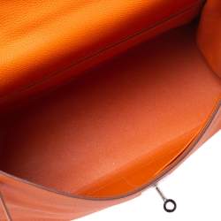 Pre Owned Hermes Orange Togo Leather Palladium Hardware Kelly Retourne 35 Bag