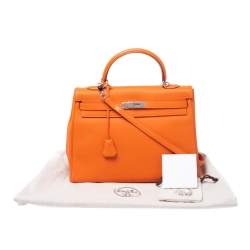 Pre Owned Hermes Orange Togo Leather Palladium Hardware Kelly Retourne 35 Bag