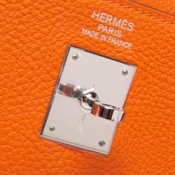 Pre Owned Hermes Orange Togo Leather Palladium Hardware Kelly Retourne 35 Bag