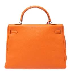 Pre Owned Hermes Orange Togo Leather Palladium Hardware Kelly Retourne 35 Bag